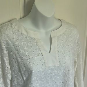 Brooks Brothers Eyelet Bright White cotton Split Neck Tunic M